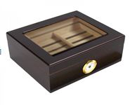 30-40 Count Glasstop Black HUMIDOR, with tray