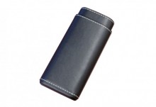 BLACK LEATHER 3 CIGAR CASE W/ WHITE STITCHING