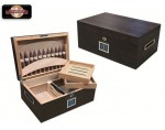 ROCKERFELLER 130 COUNT EBONY MATTE HUMIDOR W/ BUILT IN CIGAR DISPLAY IN LID