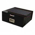 HAMPTON 200 COUNT BLACK HUMIDOR W/ DIAMOND PATTERN LEATHER TOP