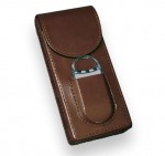 MAGNETIC LEATHER 3 FINGER CIGAR CASE WITH FLIPTOP ENCLOSURE AND CUTTER BROWN