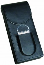 MAGNETIC LEATHER 3 FINGER CIGAR CASE WITH FLIPTOP ENCLOSURE AND CUTTER BLACK