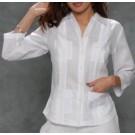 Womens Guayabera 3/4 Sleeve Linen Shirt