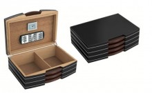 Carlton 100 Count Polished Steel Accented Black Humidor w/ Silver Hardware